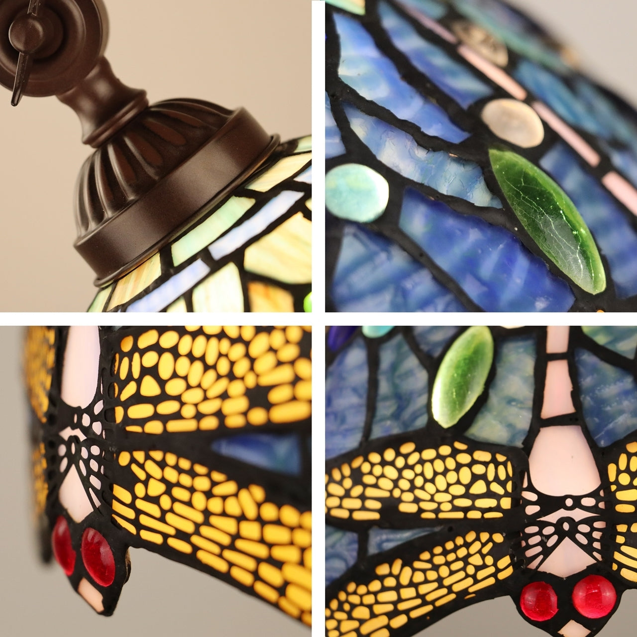 61.9" Antique Vintage Style Stained Glass Dragonfly Floor Reading Lamp