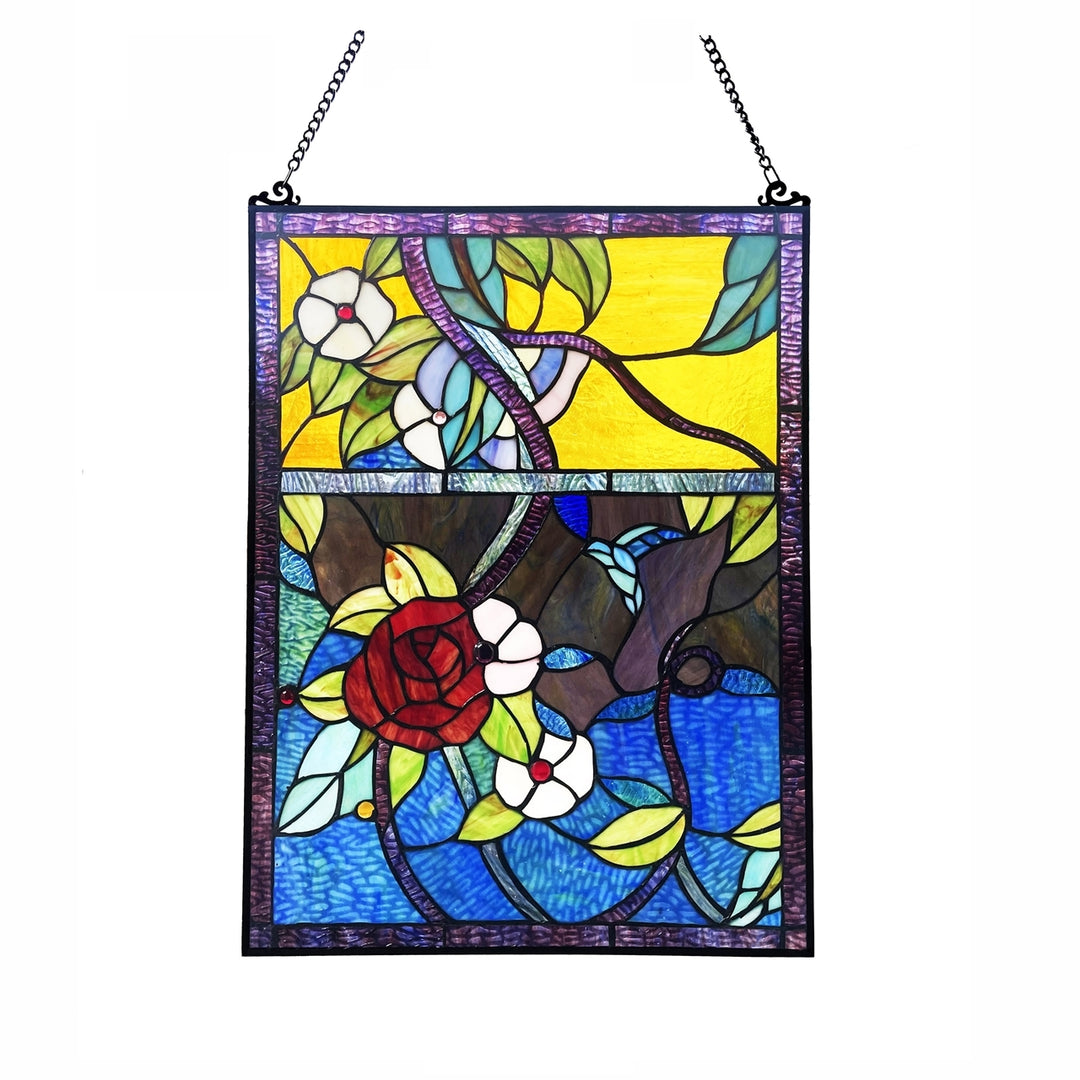 24" x 18" Rose Floral Stained Glass Window Panel