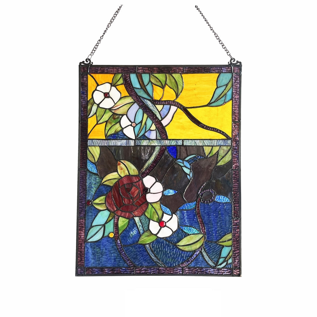24" x 18" Rose Floral Stained Glass Window Panel