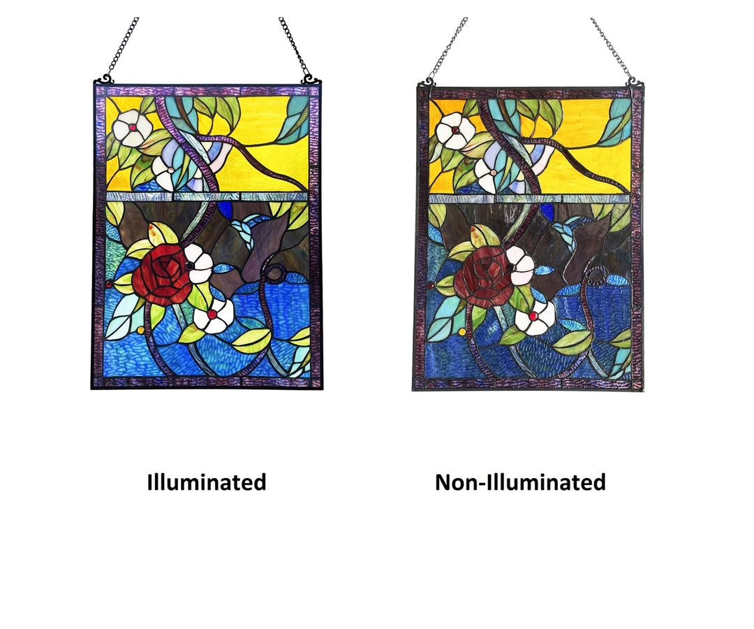 24" x 18" Rose Floral Stained Glass Window Panel
