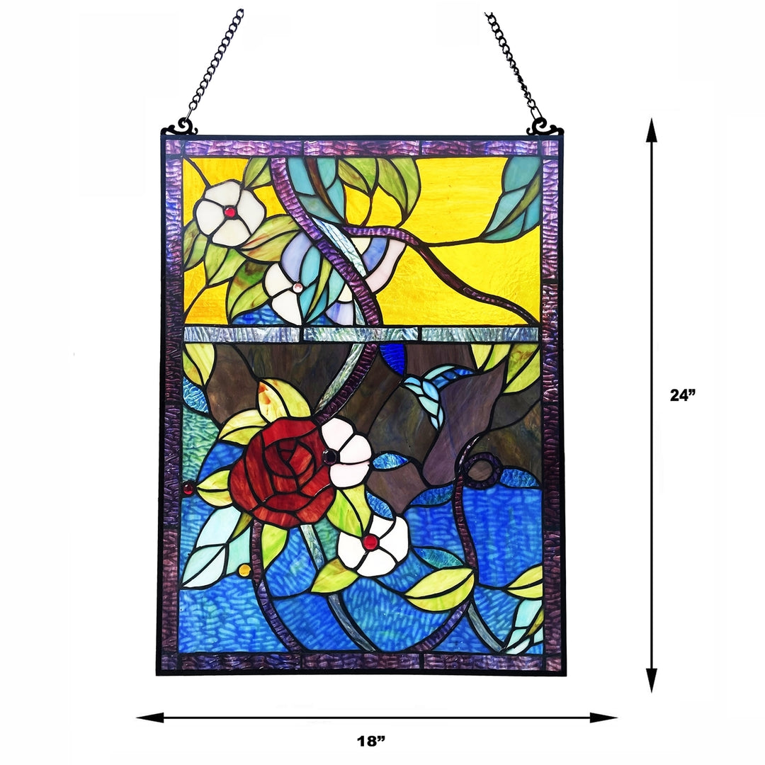 24" x 18" Rose Floral Stained Glass Window Panel
