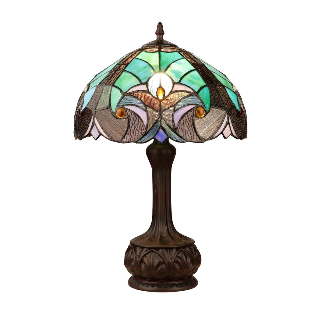 18.3" x 12" Victorian Stained Glass Table Lamp – Green & Aqua