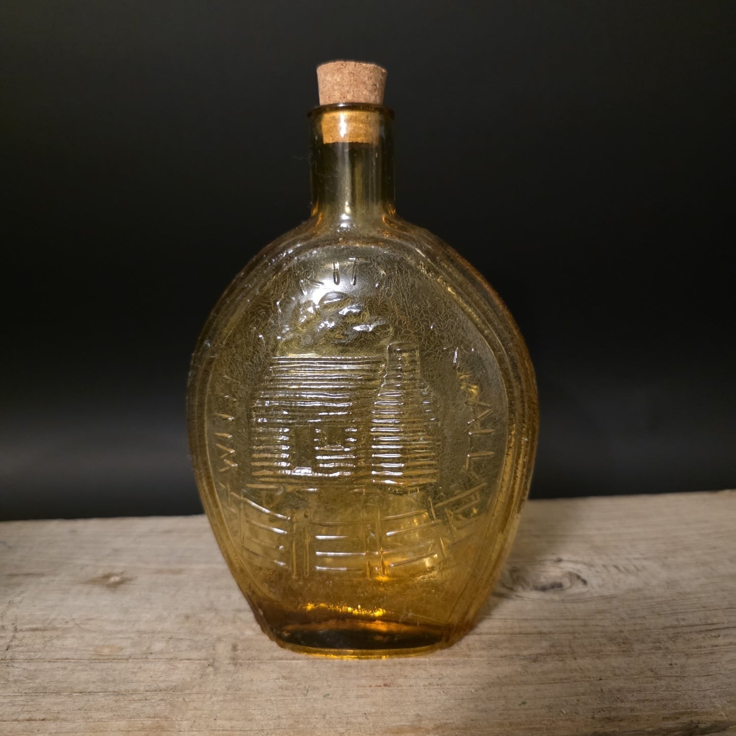 8" Vintage Style Amber Glass Abraham Lincoln Decanter Flask Bottle