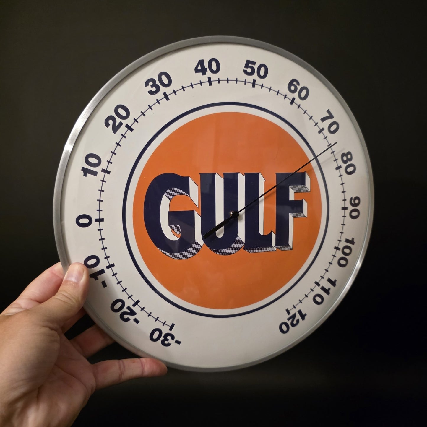 12" Antique Vintage Style Round Gulf Oil Wall Thermometer Sign