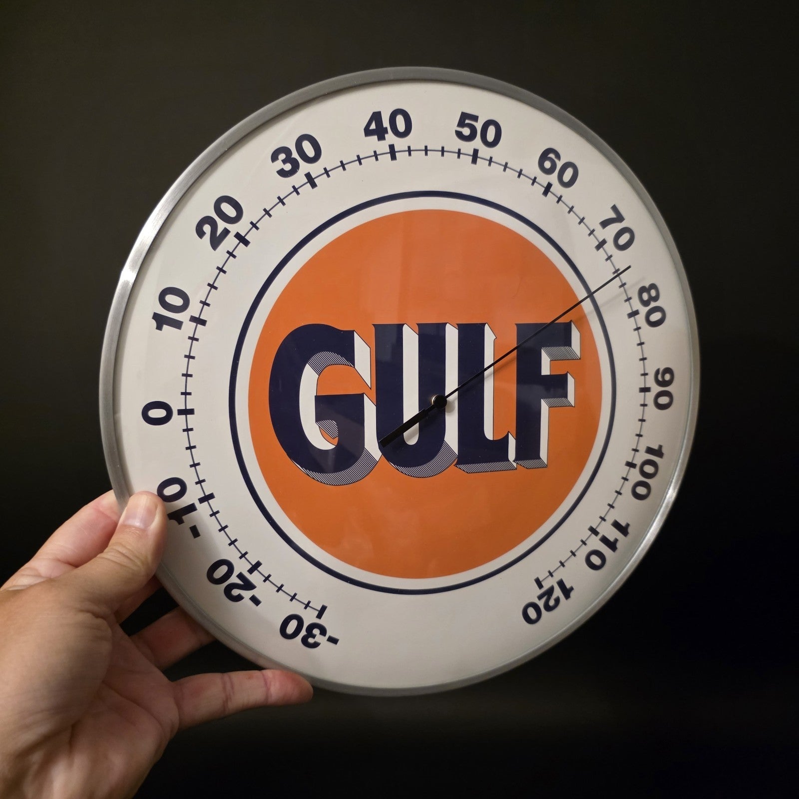 12" Antique Vintage Style Round Gulf Oil Wall Thermometer Sign