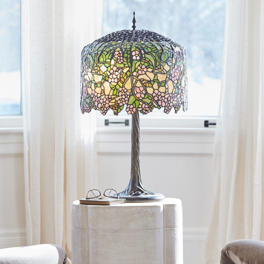 31.75" Cherry Blossoms Stained Glass Table Lamp