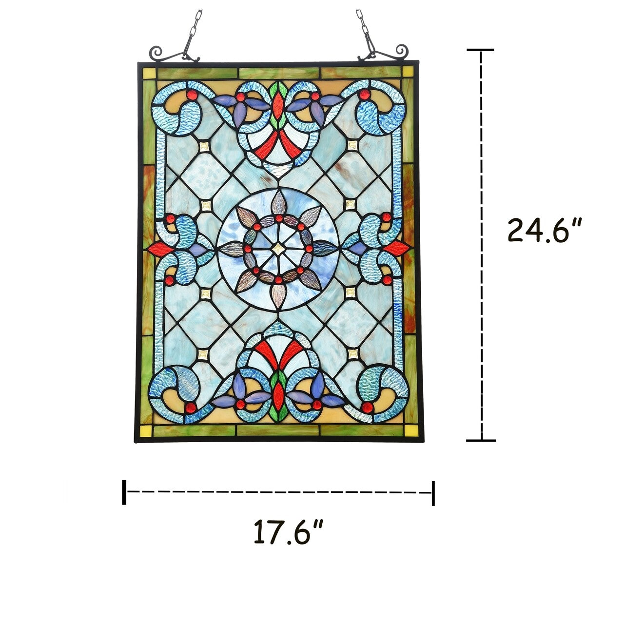 24.6" Antique Vintage Style Stained Glass Window Hanging Panel Suncatcher