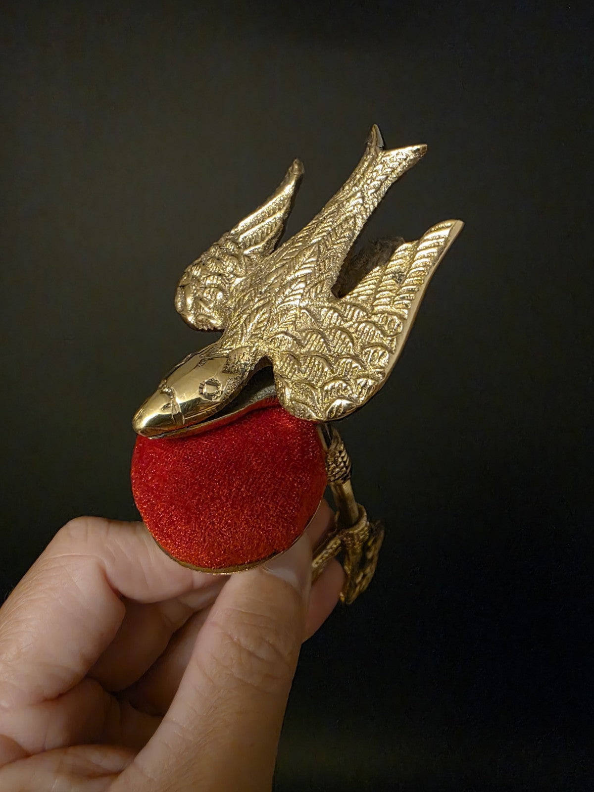 6" Brass Eagle Sewing Clamp Pin Cushion