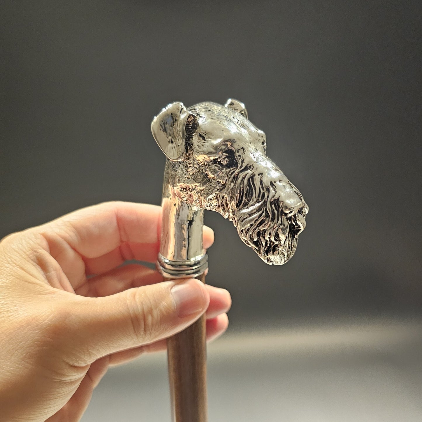 36" Antique Style Fox Terrier Dog Head Walking Stick Cane