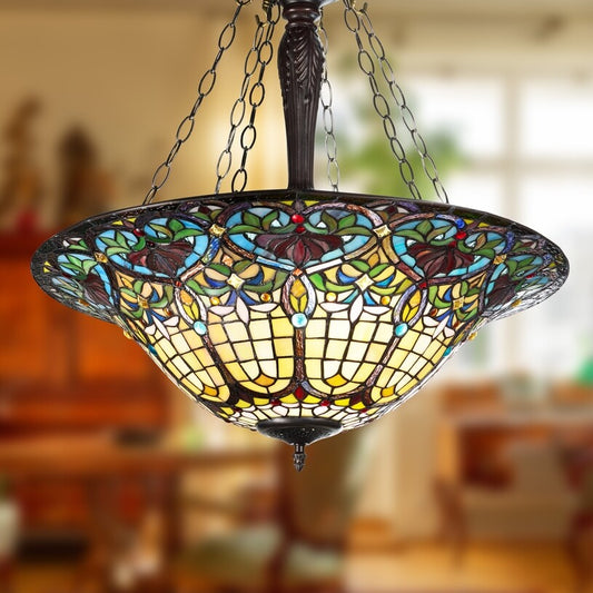 24" Wide Stained Glass Inverted Pendant Uplight Ceiling Light