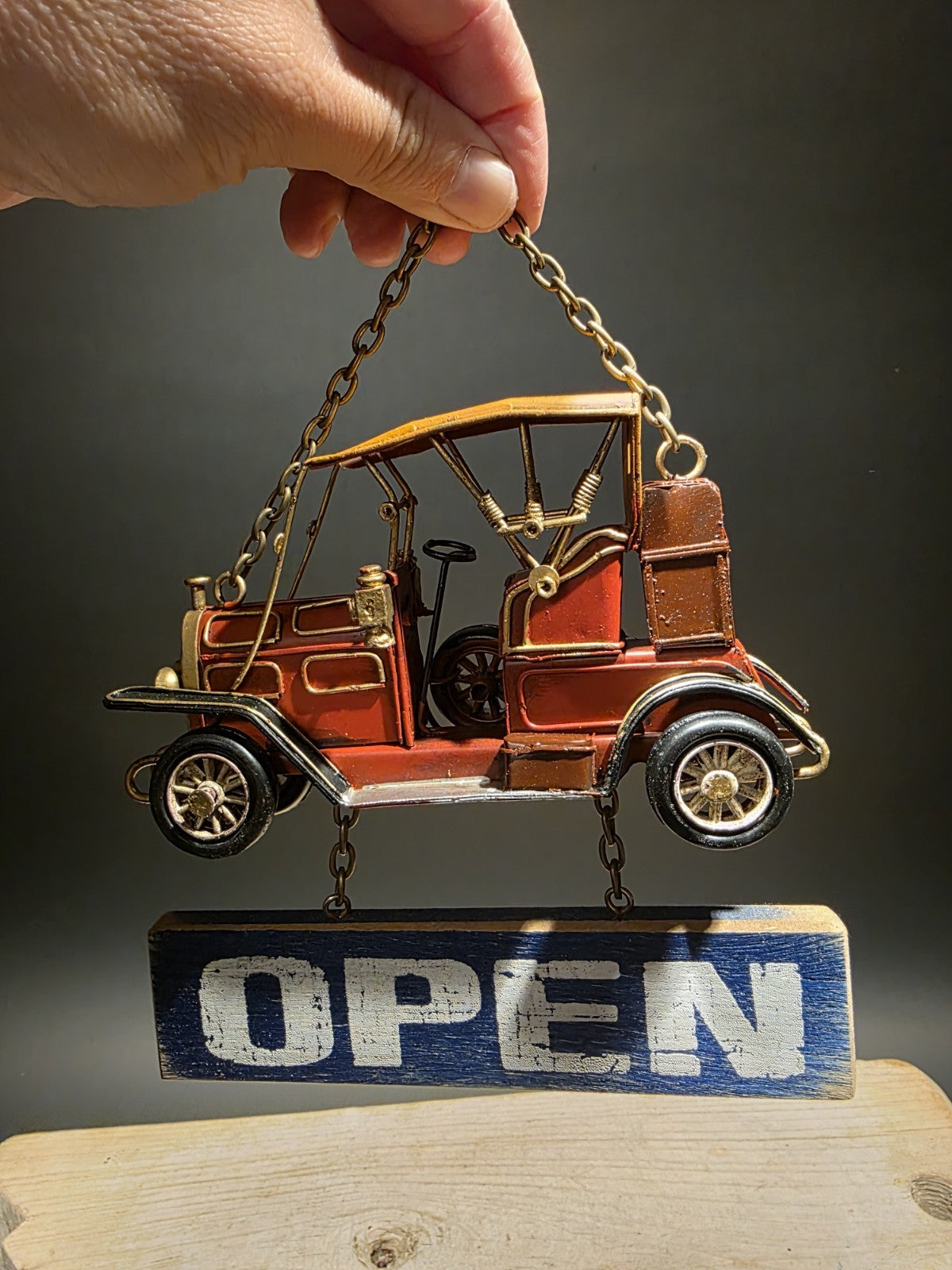 8" Vintage Style Wooden Open / Closed Hanging Sign Classic Car Design