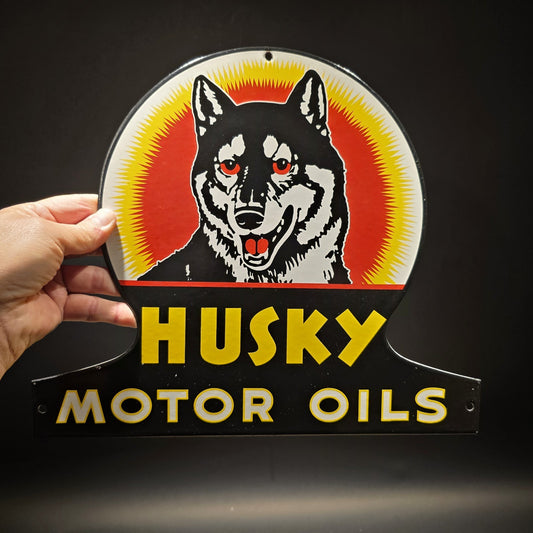 13 3/4" Husky Motor Oil Sign – Vintage Style Enamel Gas Station Advertising Sign