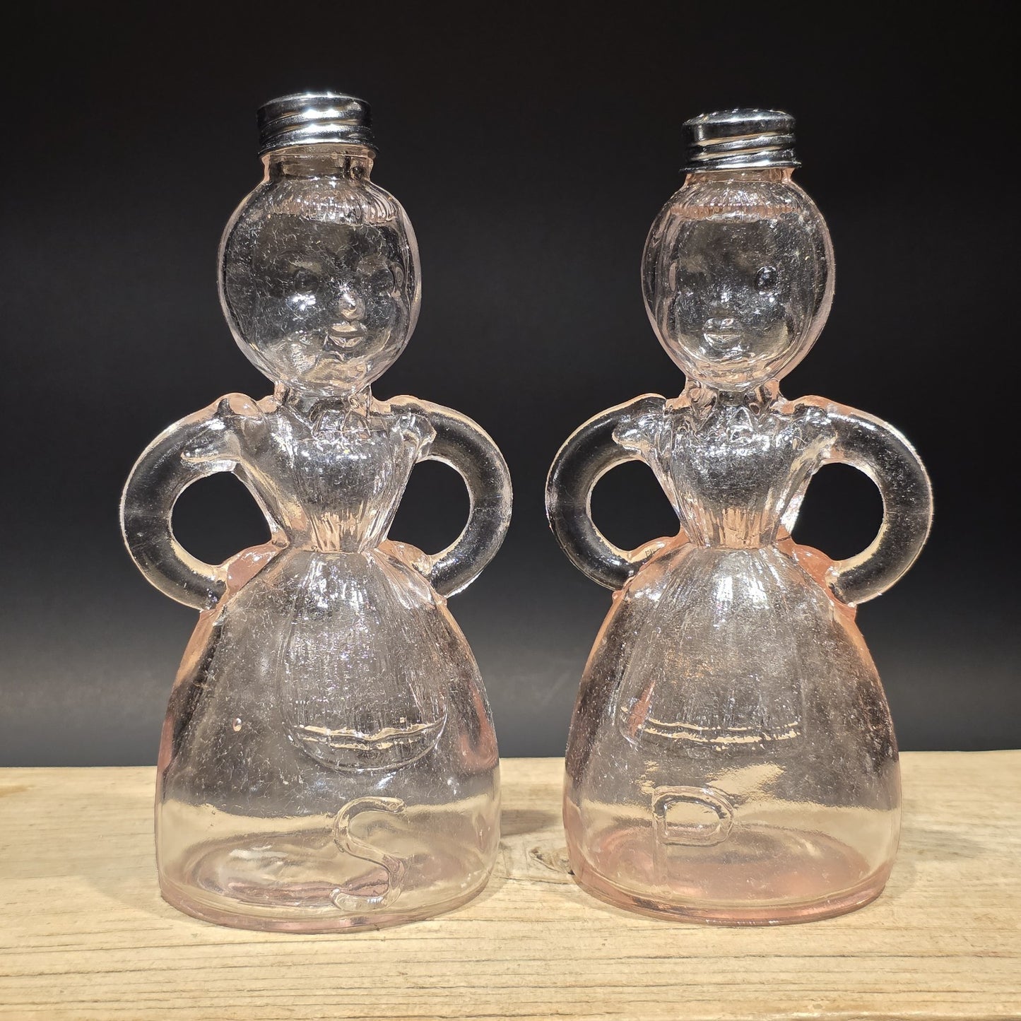 7" Vintage Style Pair Pink Glass Lady Salt Pepper Shakers – Depression Style
