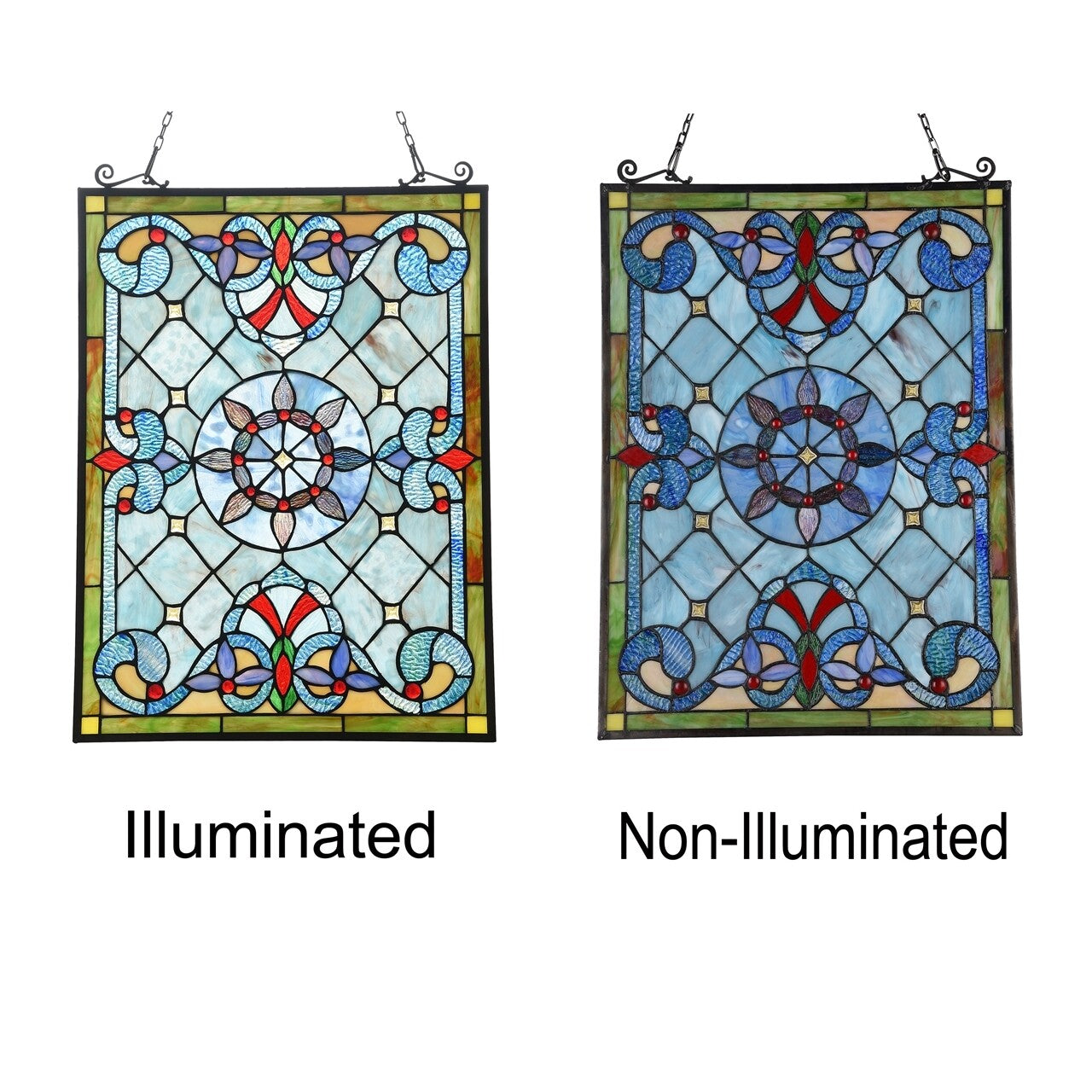 24.6" Antique Vintage Style Stained Glass Window Hanging Panel Suncatcher