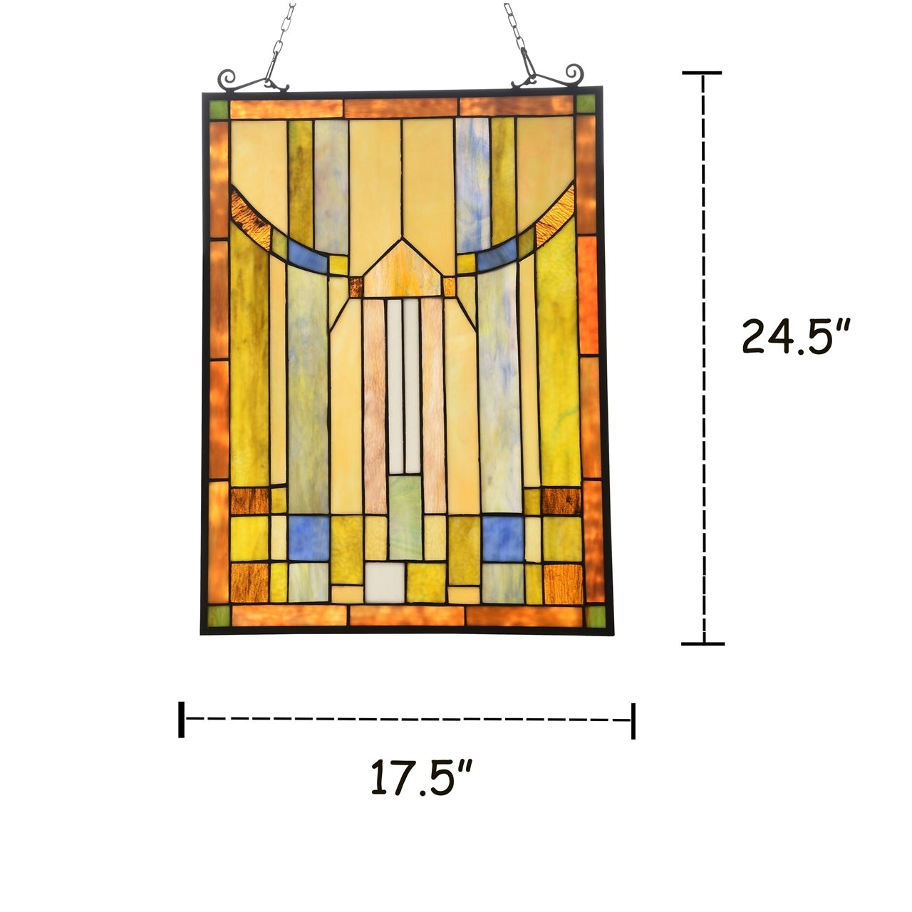 24.5" Antique Style Mission Stained Glass Window Hanging Panel Suncatcher
