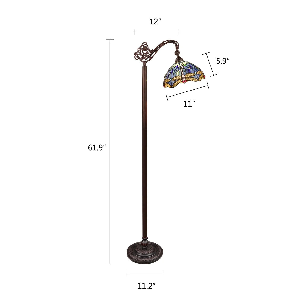 61.9" Antique Vintage Style Stained Glass Dragonfly Floor Reading Lamp