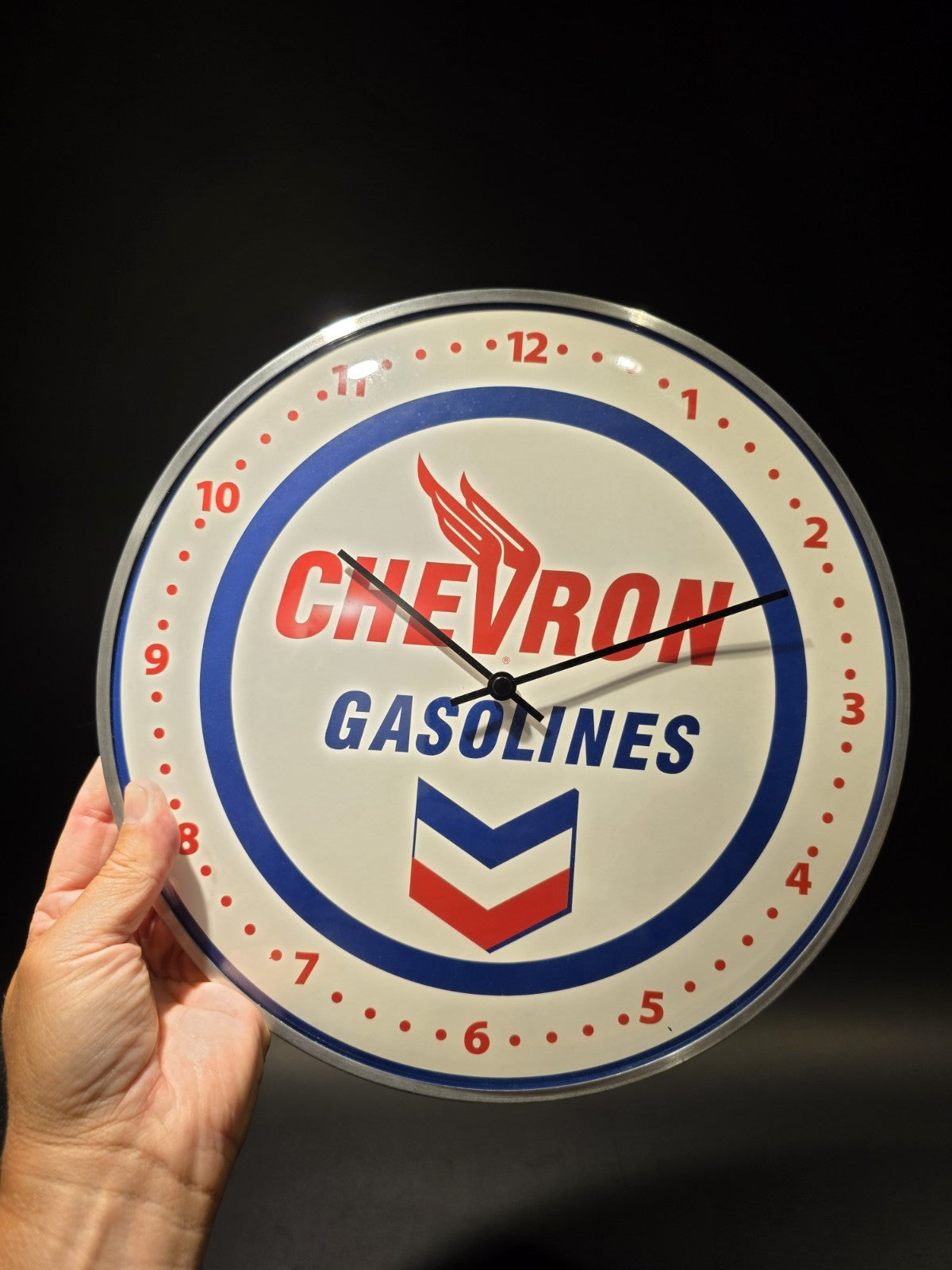 12" Antique Vintage Style Round Chevron Gasoline Oil Wall Clock Sign