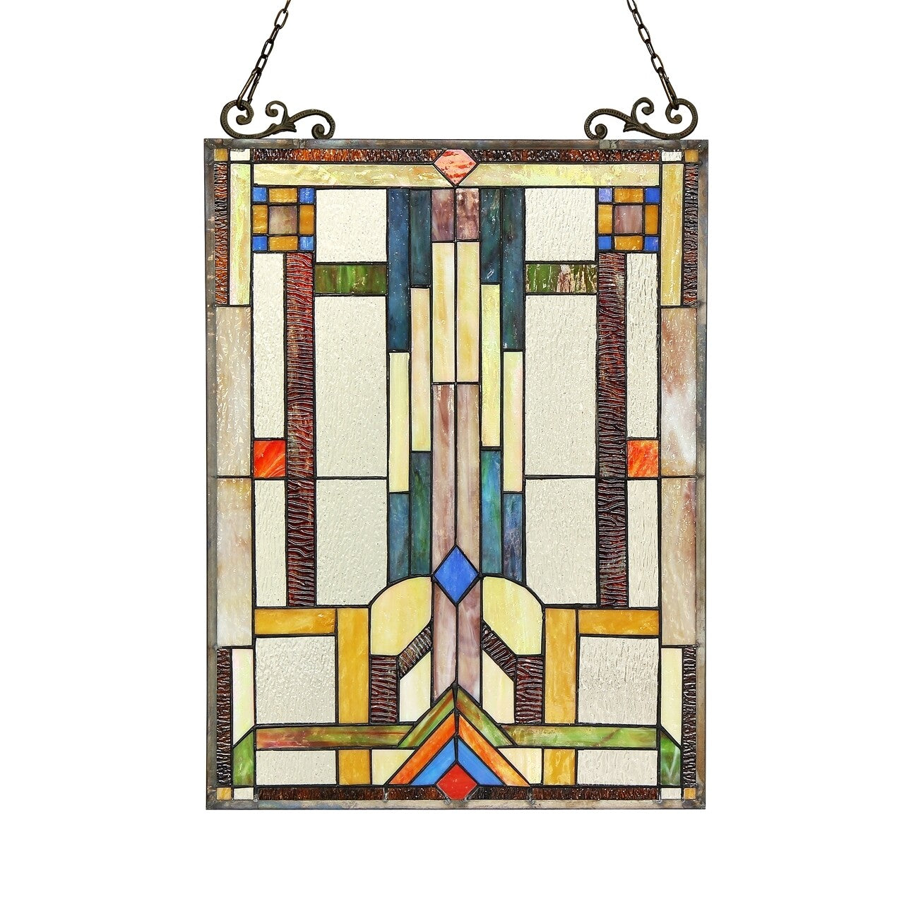 24.8" Antique Style Mission Stained Glass Window Hanging Panel Suncatcher