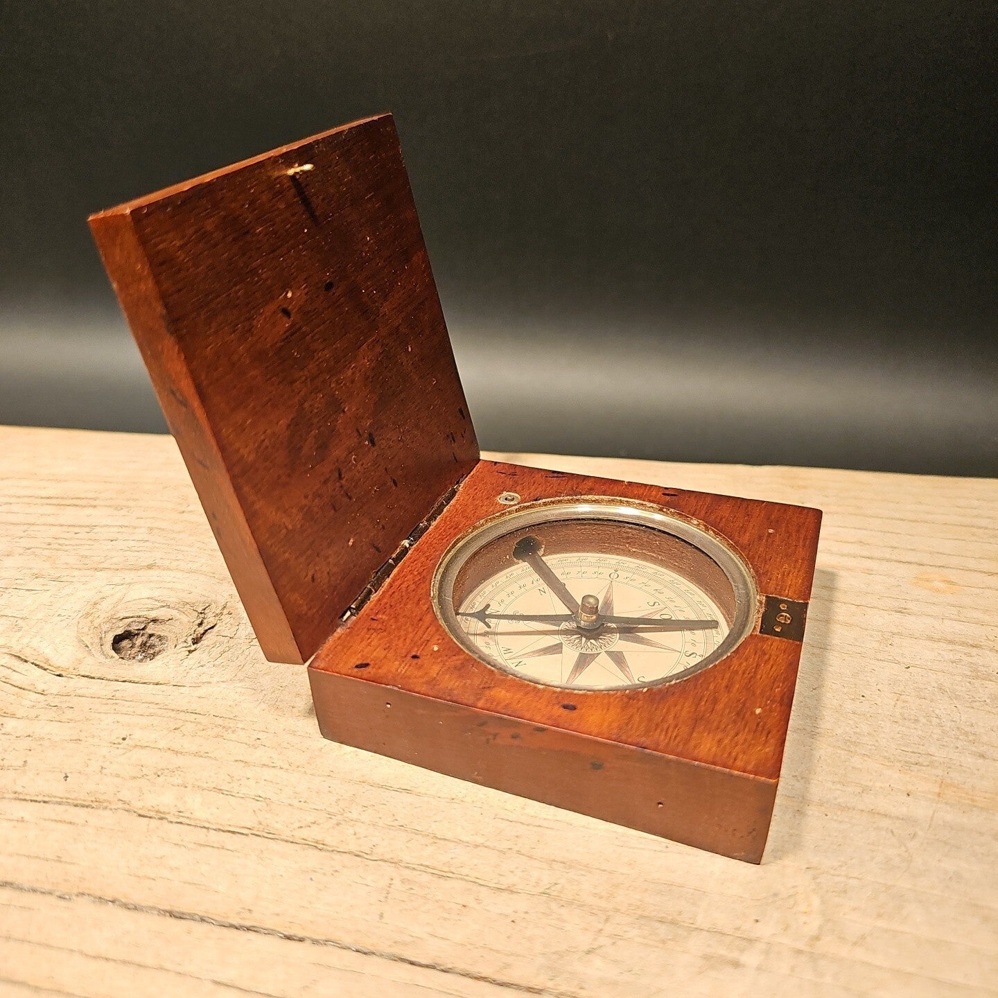 Antique Style Wood Brass Compass Box