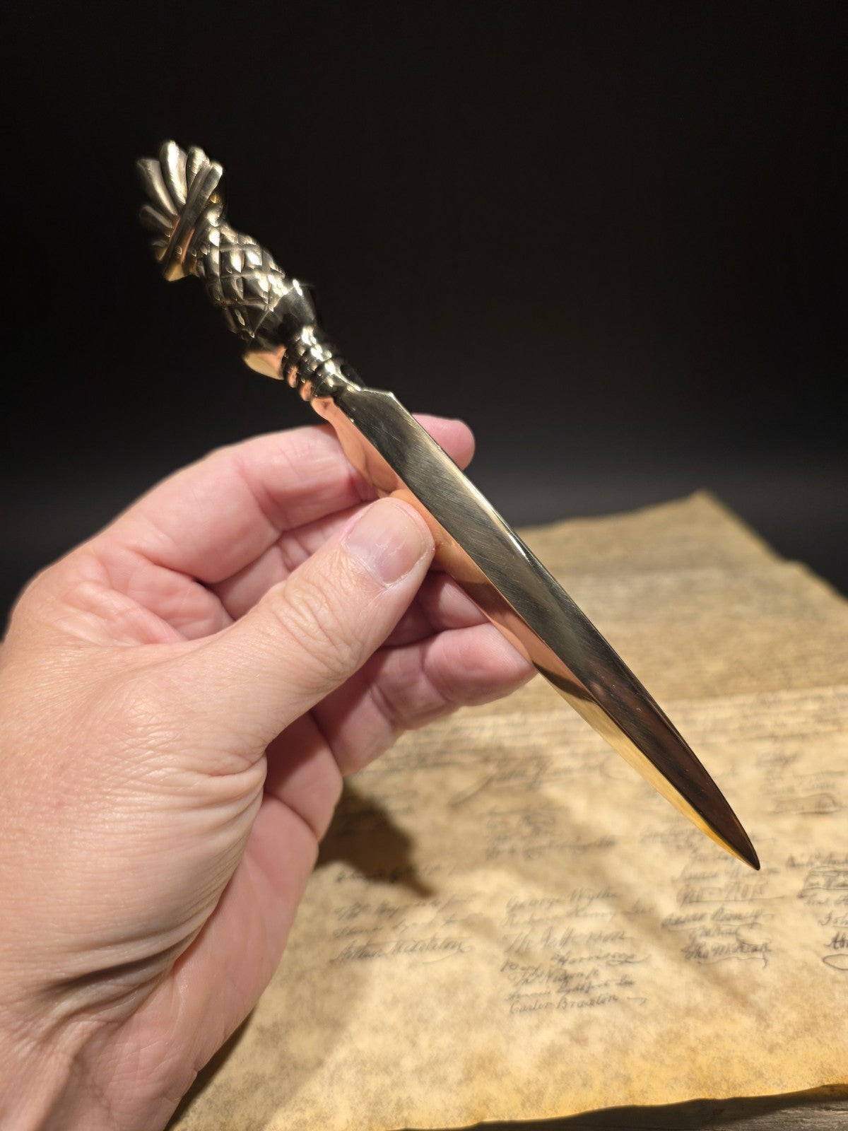 Vintage Style Brass Pineapple Handle Letter Opener