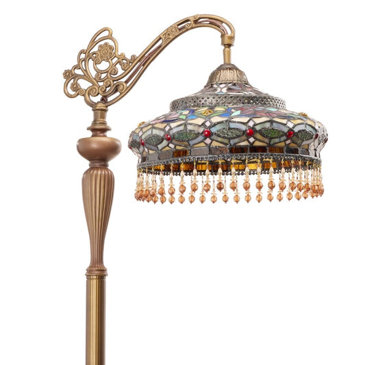 59" Antique Vintage Style French Stained Glass Reading Floor Lamp