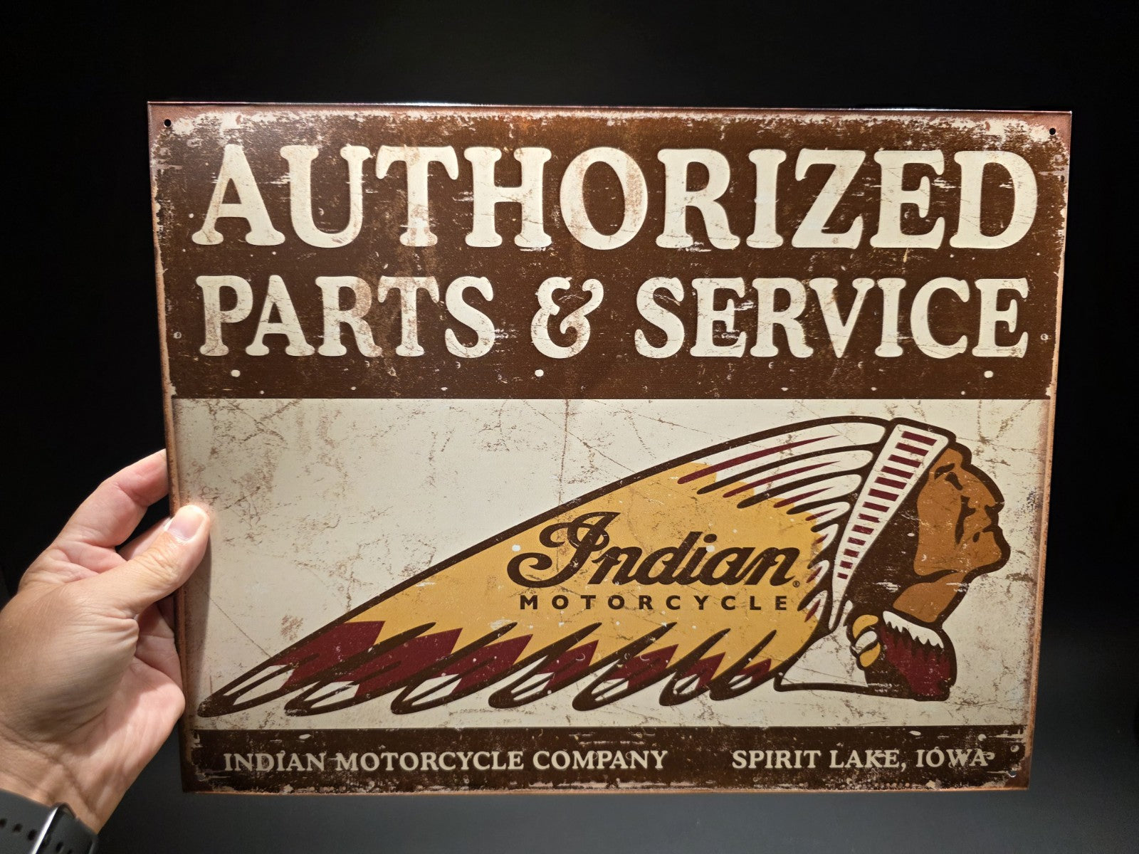 Metal Vintage Style Indian Motorcycle Sign White