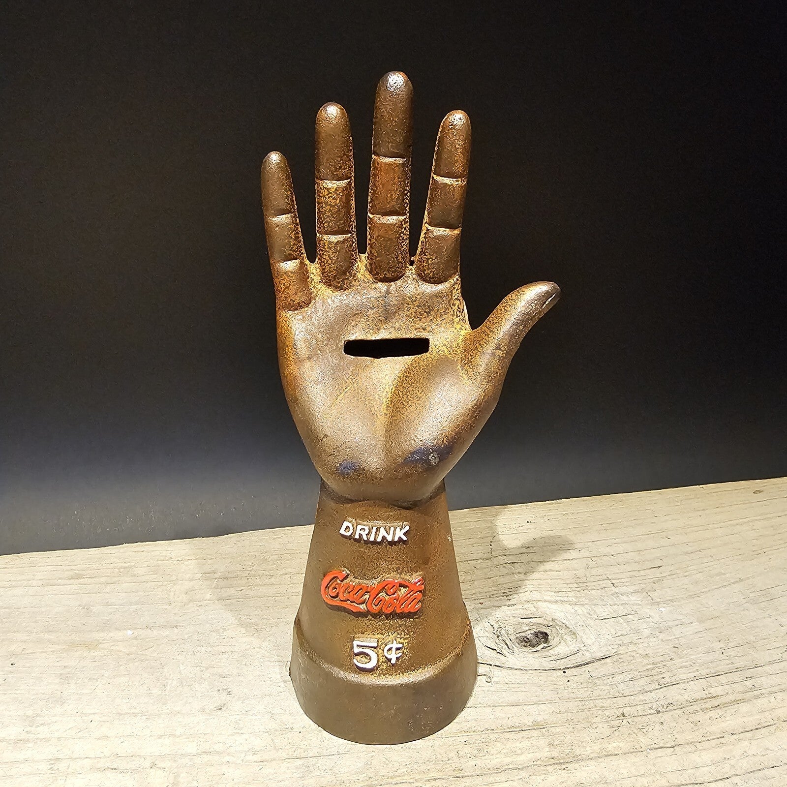 Vintage Antique Style Cast Iron Coca Cola Hand Coin Bank