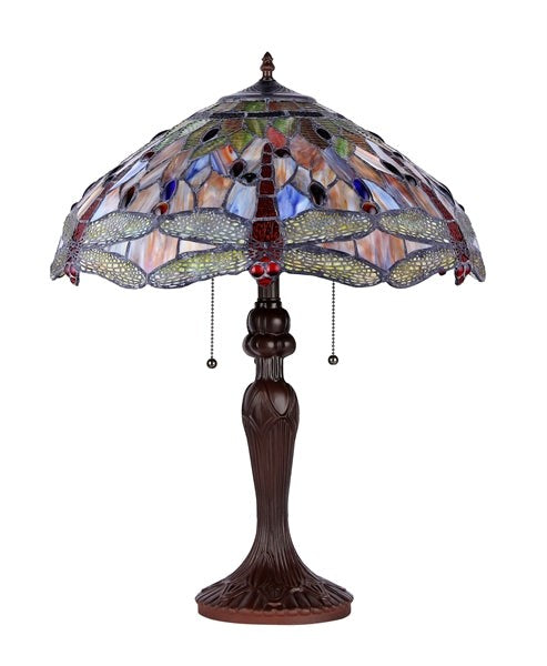 25" Antique Style Stained Glass Dragonfly Table Lamp