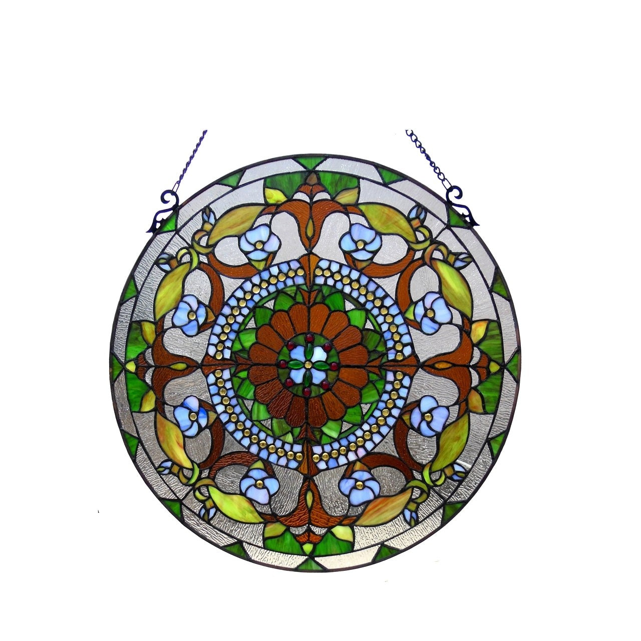 24" Round Stained Glass Clear Window Hanging Panel Suncatcher