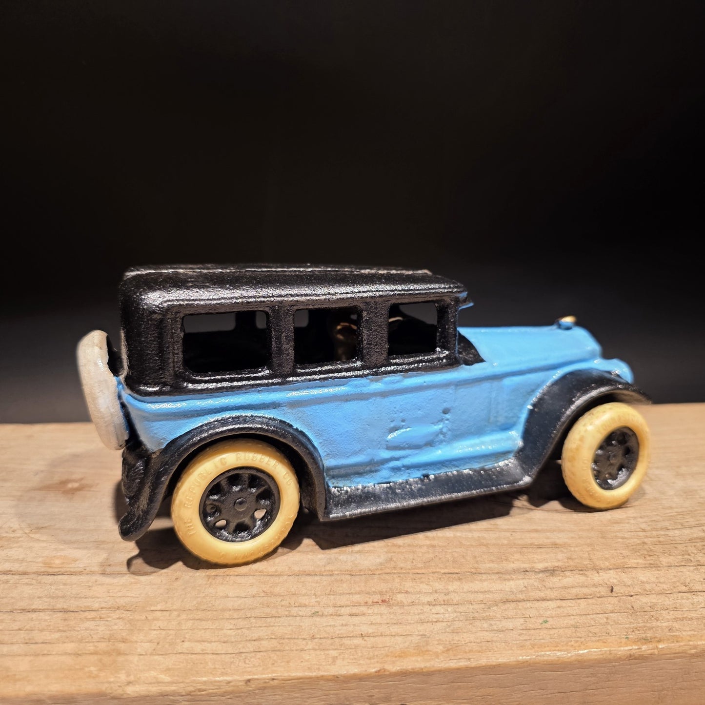 8" Antique Vintage Style Blue Cast Iron Toy Race Car