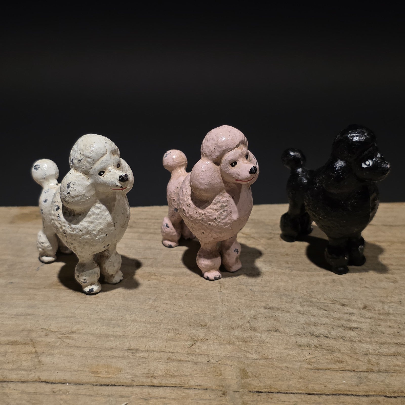 3 Cast Iron Poodle Dog Figurine – Vintage Style Black Poodle Statue
