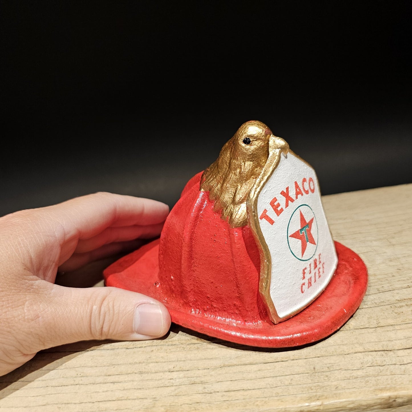 Antique Style Miniature Cast Iron Texaco Fireman Helmet