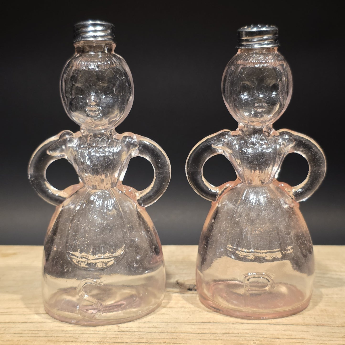 7" Vintage Style Pair Pink Glass Lady Salt Pepper Shakers – Depression Style