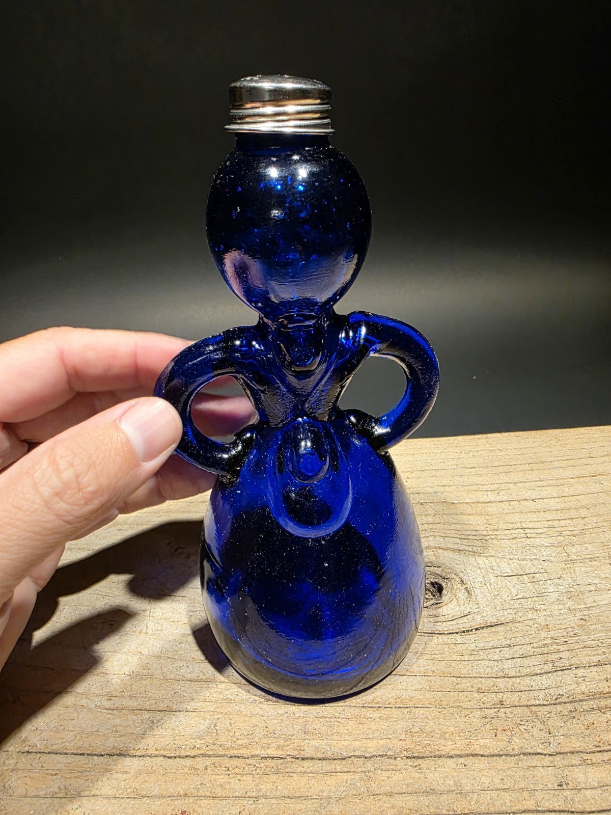 7" Vintage Style Cobalt Blue Depression Glass Lady Bottle