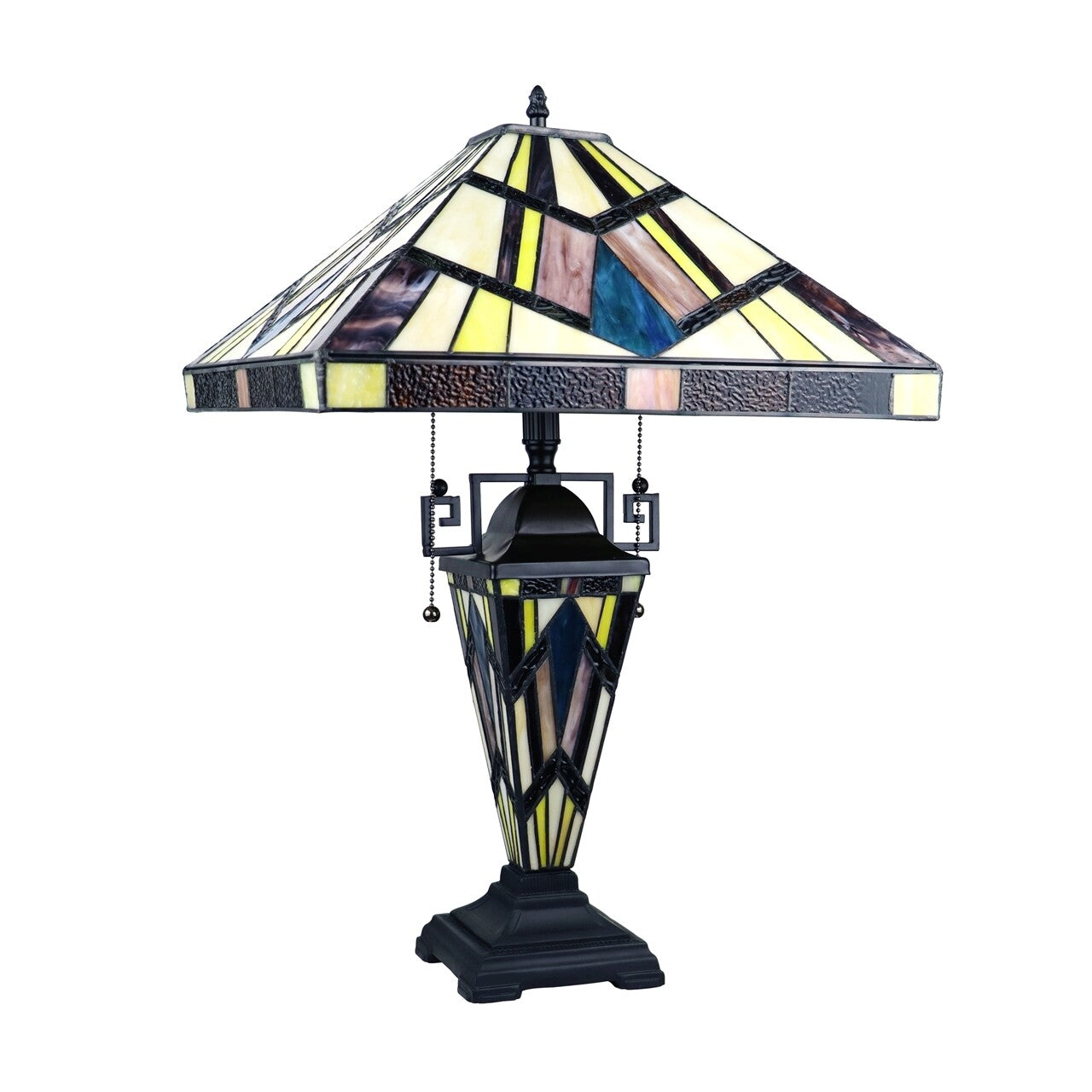 24" 3 light Antique Vintage Style Stained Glass Mission Table Lamp