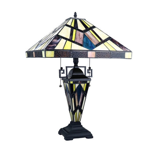 24" 3 light Antique Vintage Style Stained Glass Mission Table Lamp