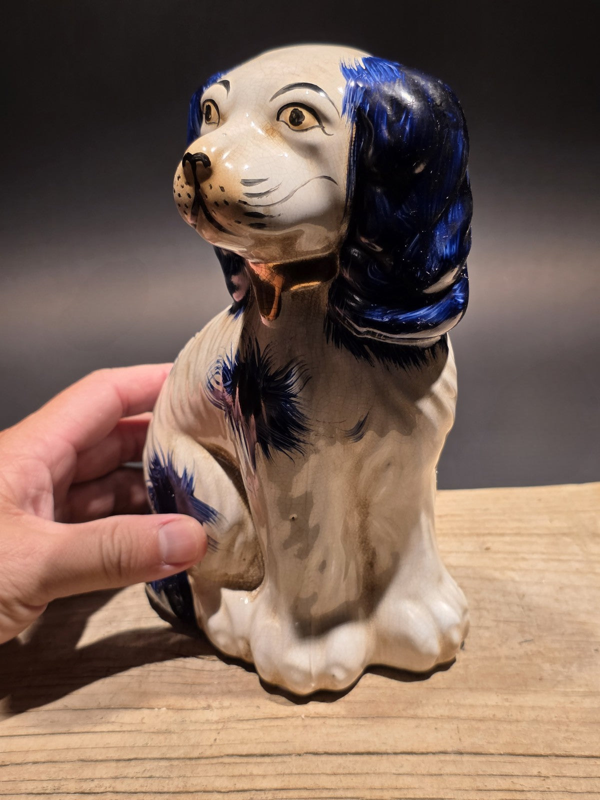 8" Antique Vintage Style Blue Staffordshire Spaniel Dog Figurine
