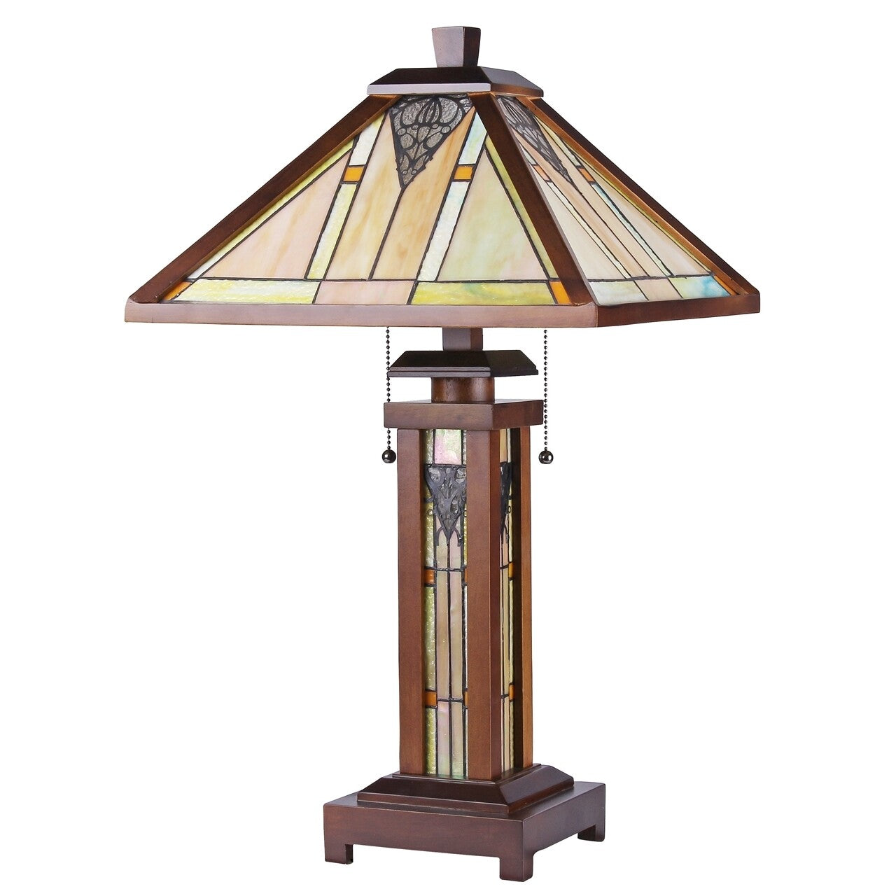 25.6  3 light Stained Glass Wood Mission Table Lamp