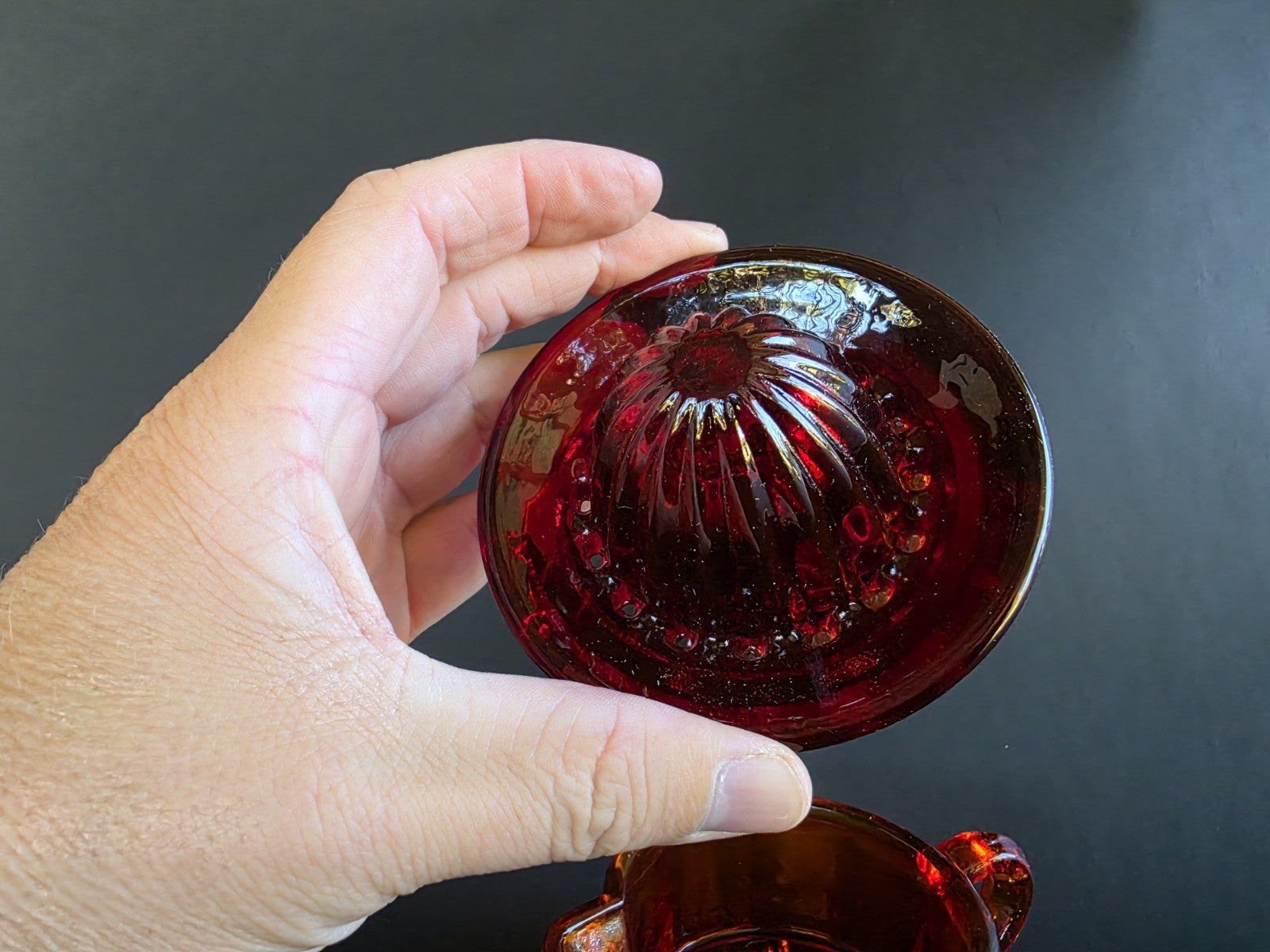 4.5" Vintage Style Ruby Red Depression Glass Juicer