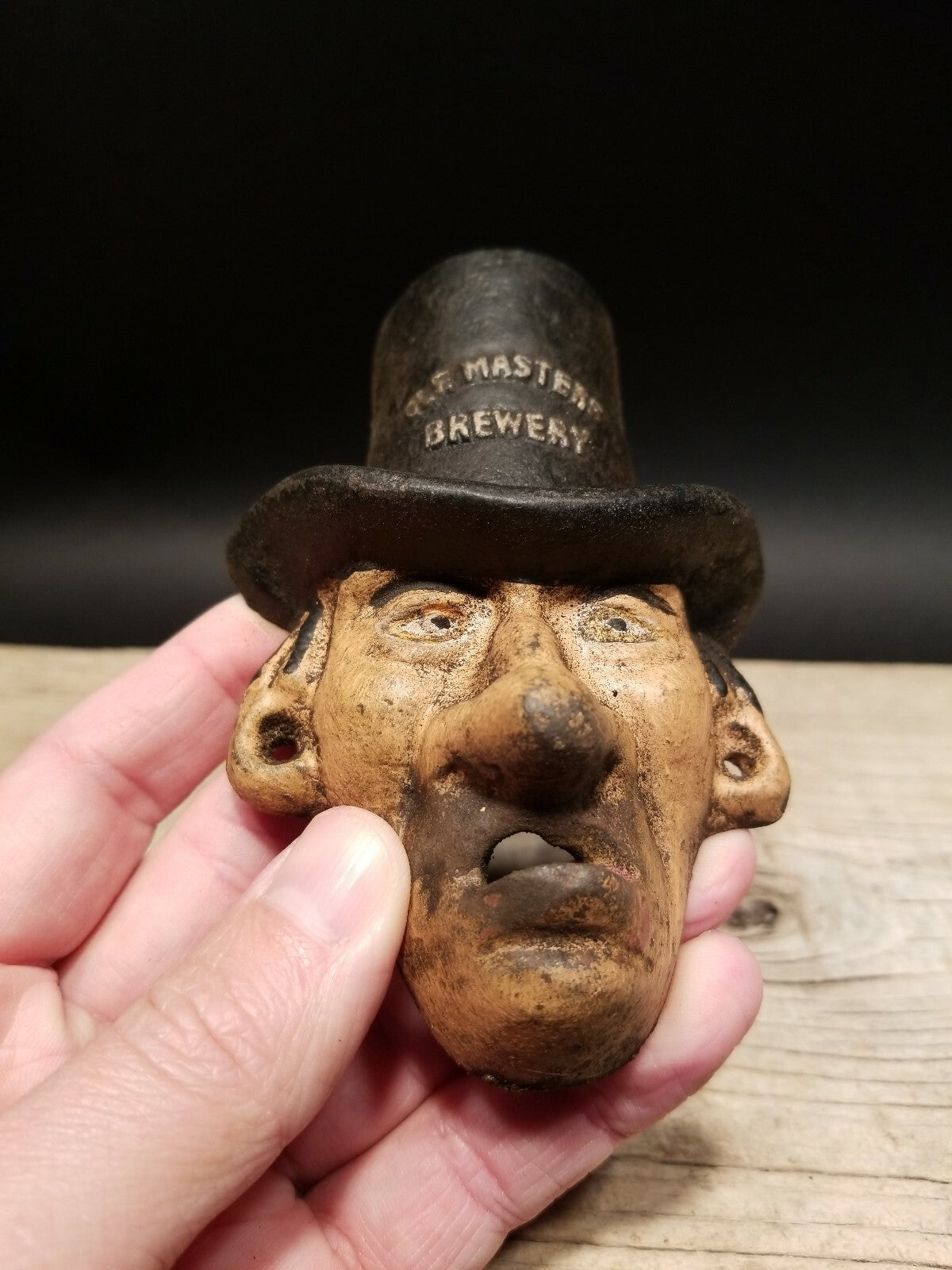 Antique Vintage Style Cast Iron Ole Masters Folk Art Figural Beer Bottle Opener