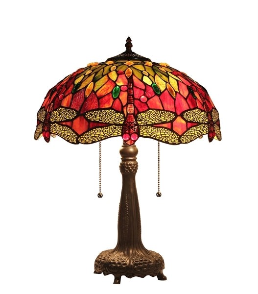 21" Antique Vintage Style Stained Glass Dragonfly Table Lamp