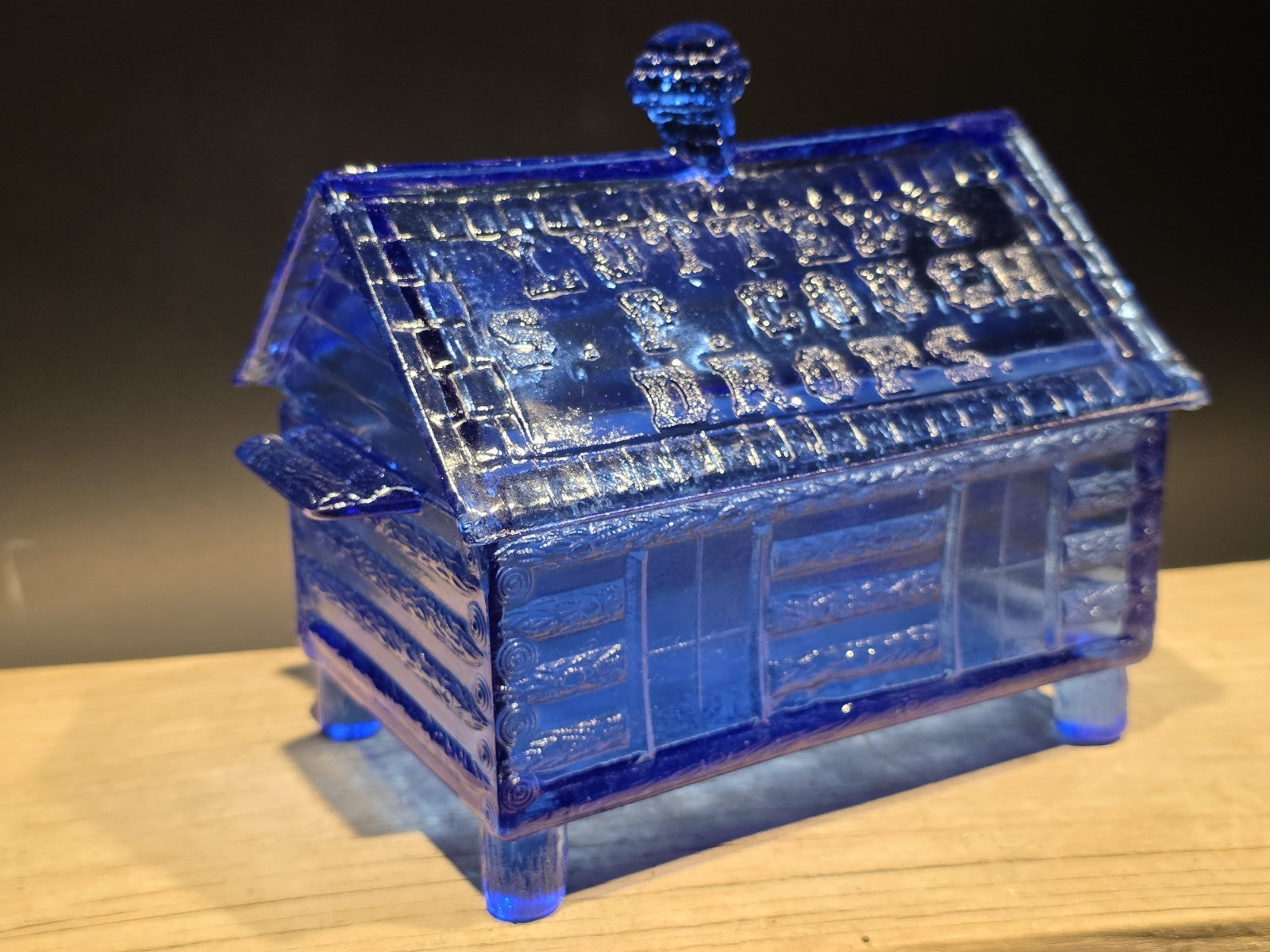 Vintage Style Cobalt Blue Depression Glass Cabin Candy Dish Box