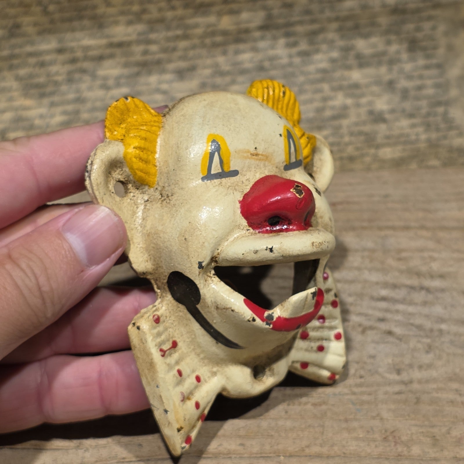 Antique Vintage Style Cast Iron wall mount folk art Clown Beer Bottle Opener