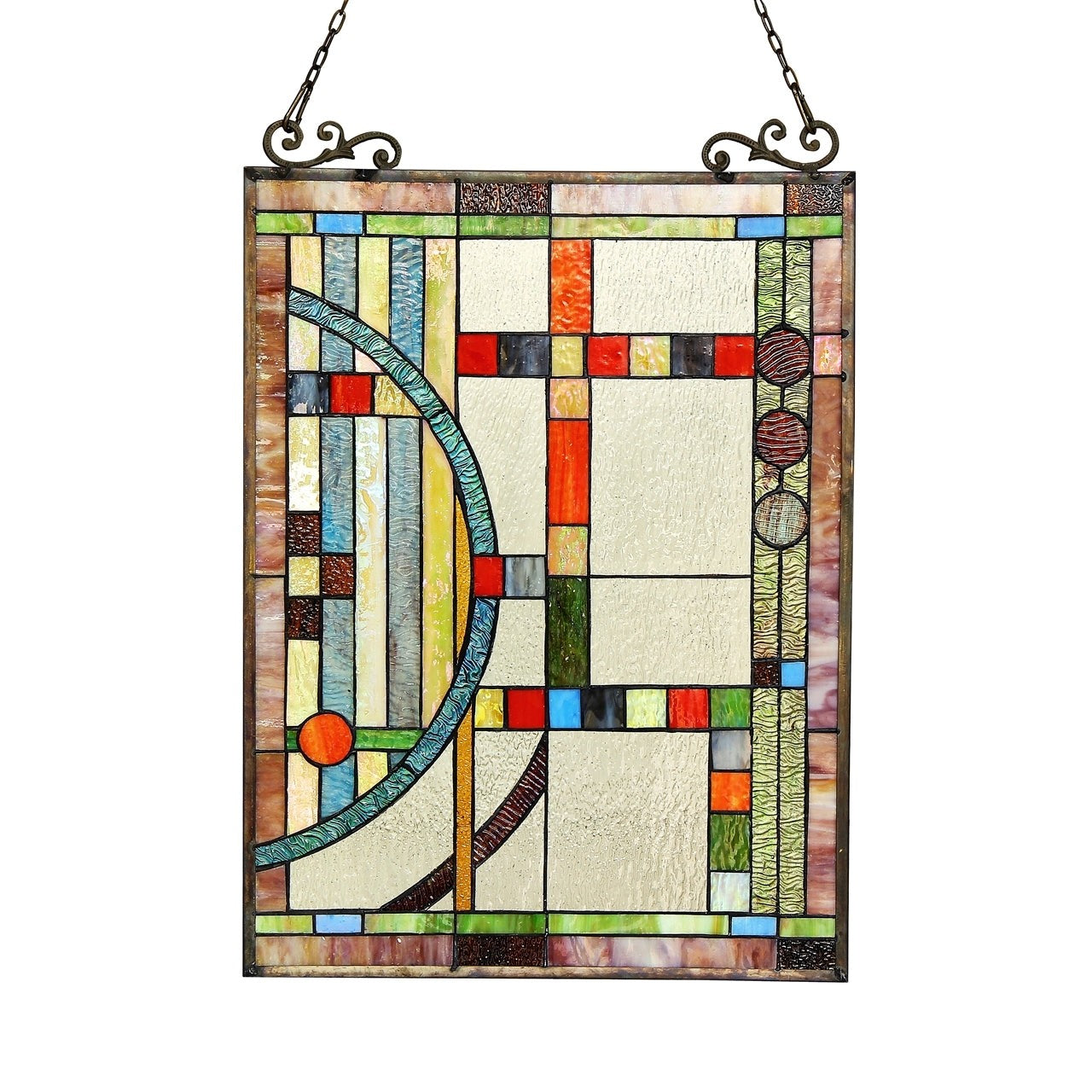 24.8" Antique Style Mission Stained Glass Window Hanging Panel Suncatcher