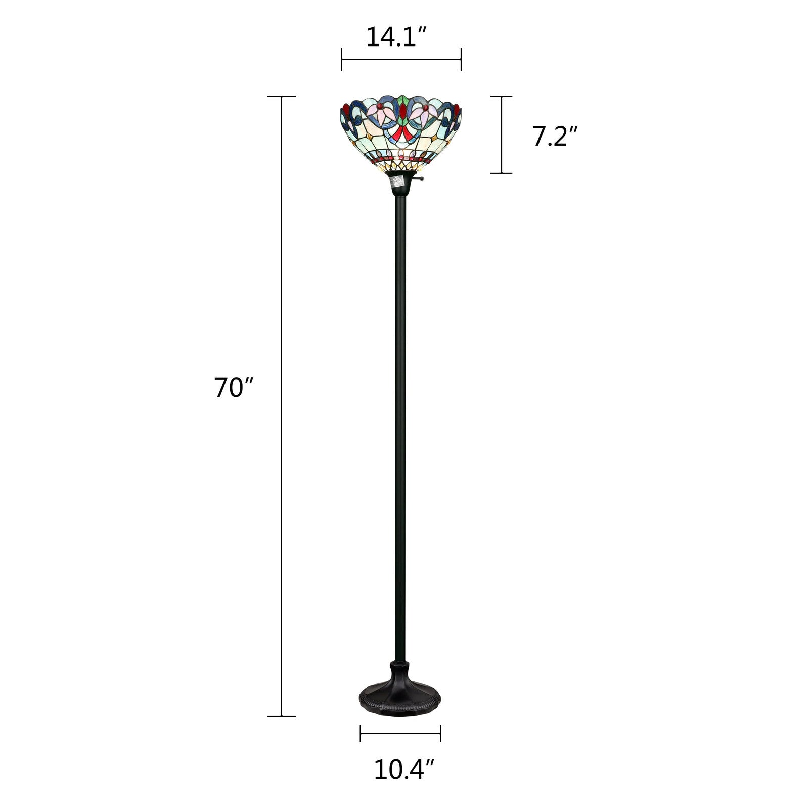 70.5" Antique Vintage Style Stained Glass Torchiere Floor Lamp