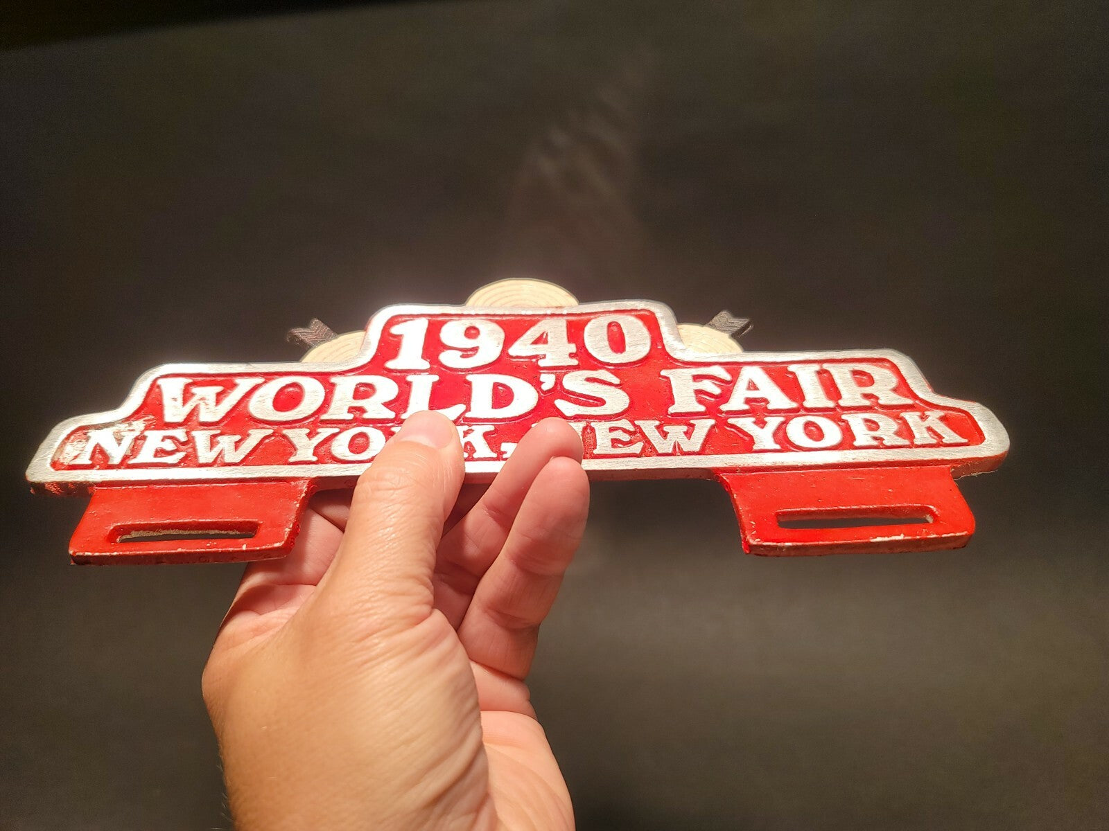Vintage Antique Style 1940 World's Fair New York License Plate Frame Topper