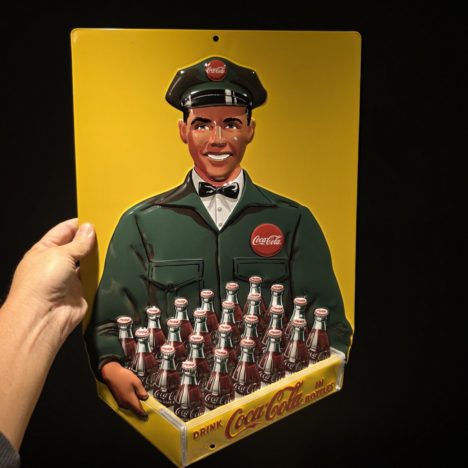 20" Vintage Style Coca-Cola Delivery Man Sign Embossed Coke Advertising
