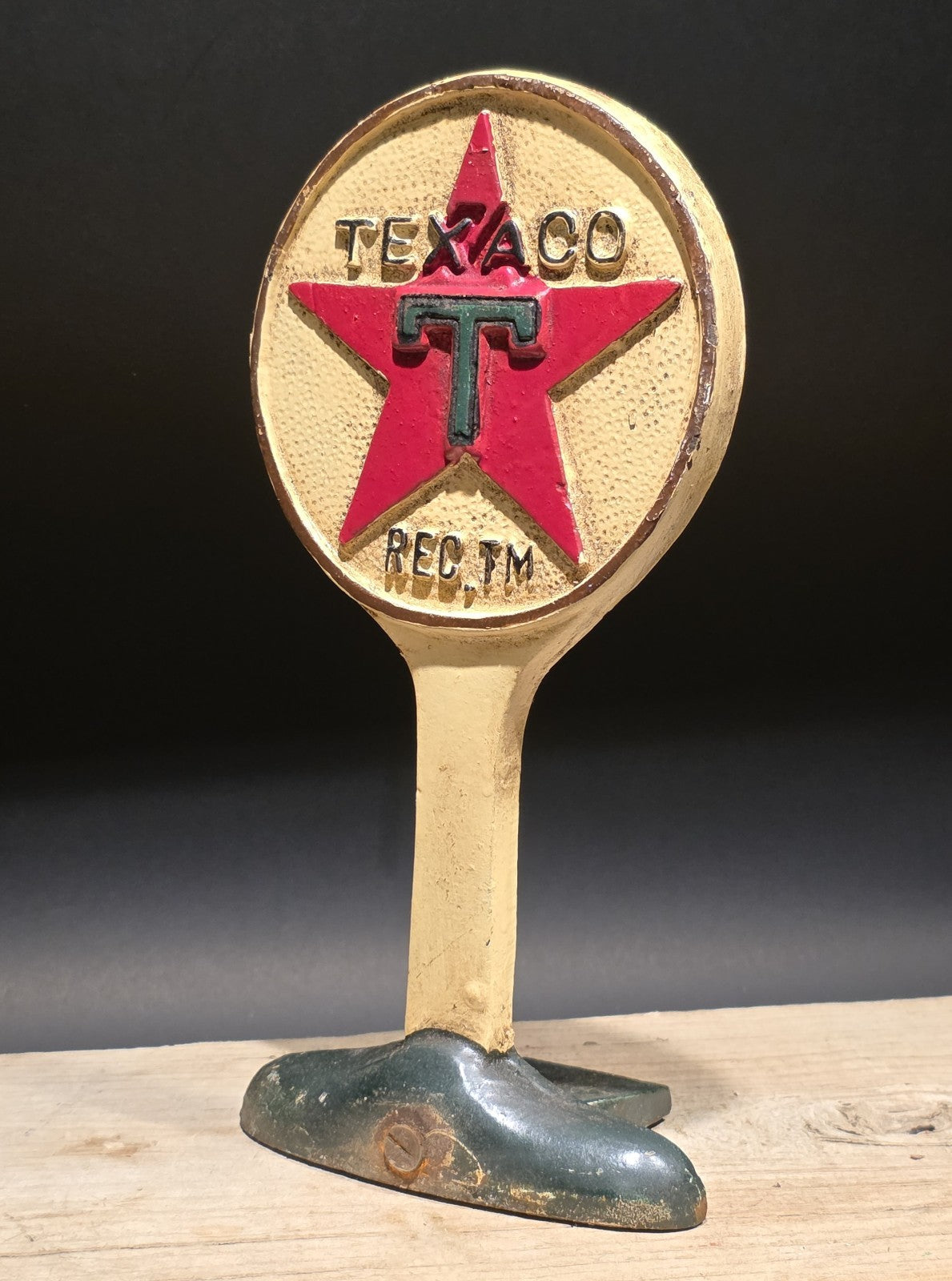 9.5" Vintage Style Texaco Cast Iron Doorstop Lollipop Sign Base Advertising