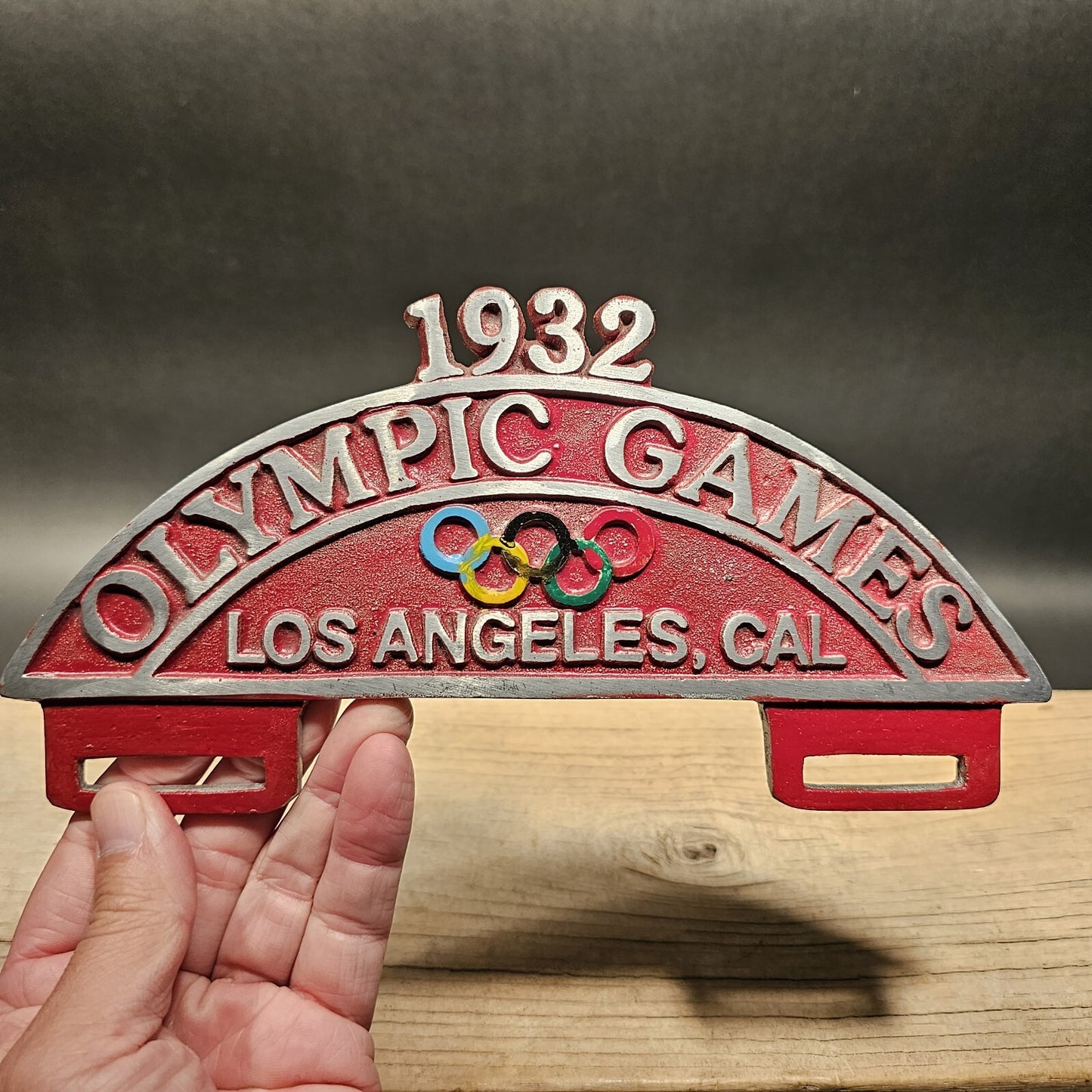 Vintage Style Aluminum 1932 Olympic Games License Plate Fob Topper