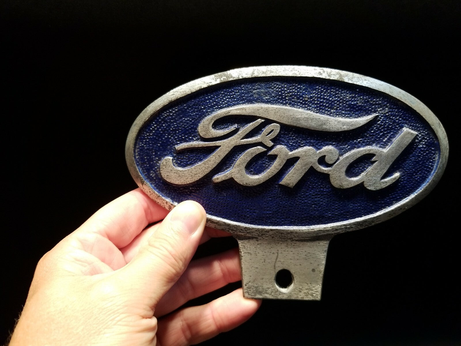 Antique Vintage Style Cast Aluminum Ford Car License Plate Fob Topper